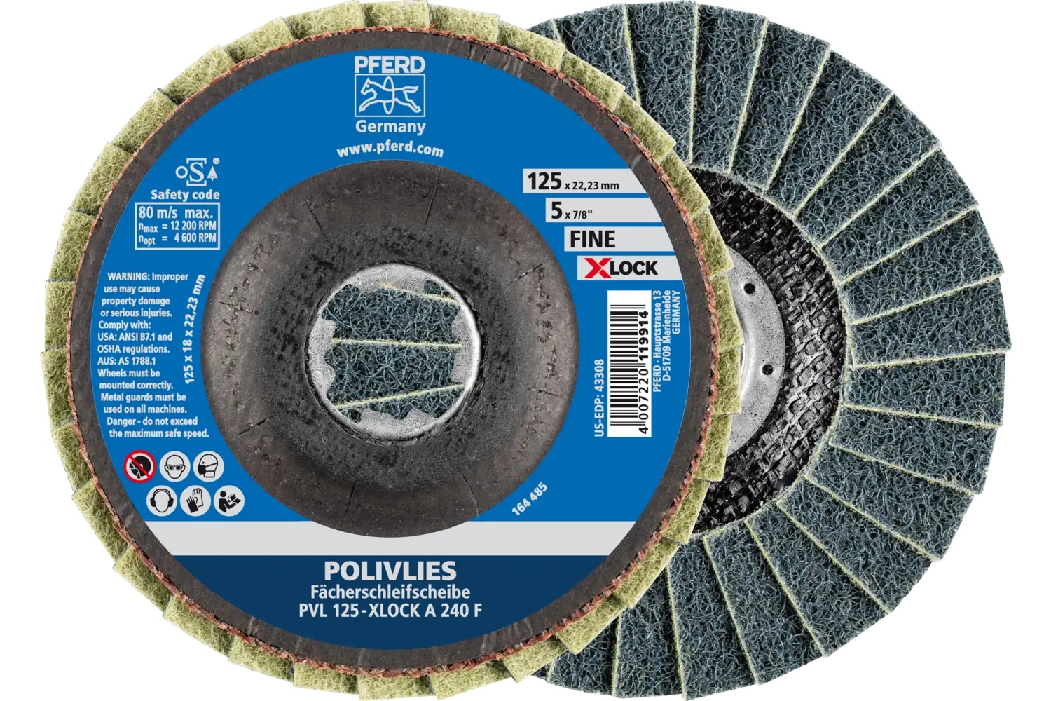 Picture of Pferd Polivlies® Non-Woven Flap Disc, 5" X-Lock, 240 Grit, Fine, Aluminum oxide